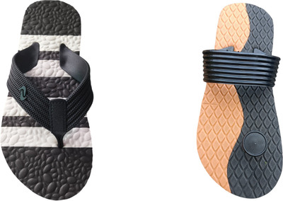 skyflip Men Slides(White, Brown , 5)