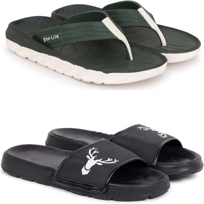 Pampy Angel Men Slippers(Green, Black , 8)