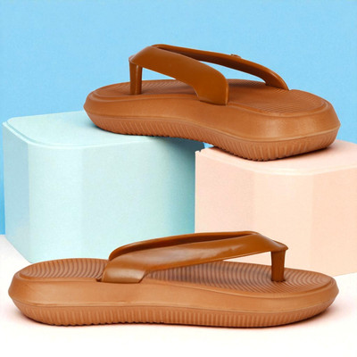 WOCMEC Women Flip Flops(Brown , 6)