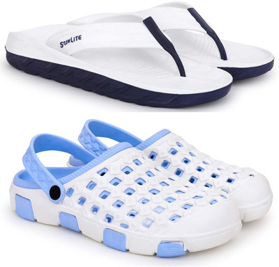 Pampy Angel Men Slippers(White, Blue , 10)