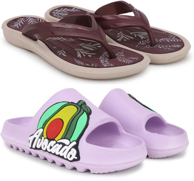 Kapani Fashion Women Women Combo Pack of 2, Flipflop, Slipper, Sliders (Maroon, Purple , 8) Slippers(Maroon, Purple , 8)