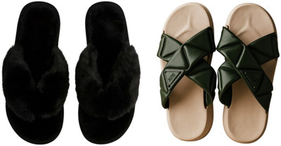 Shivaru trader Women Slippers(Olive, Black , 8)