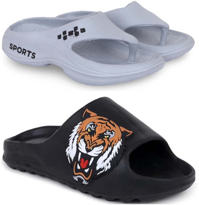 Pampy Angel Men Slippers(Grey, Black , 8)