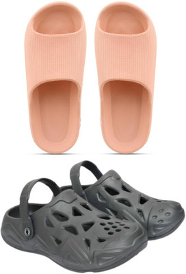 Veewalk Men Slides(Beige, Black , 10)