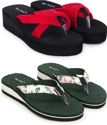 TWO SOFT Women Combo Pack Of 2 Women Slipper Stylish Casual Light & Soft Comfortable Daily Wear Flip Flops(Red, Green , 7)