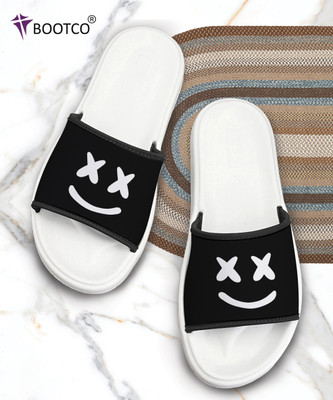 Bootco Women Slides(Black, White , 6)