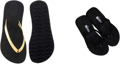 BOOMBEAUTY Women Flip Flops(Black , 6)