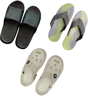 BLIBBERS Men Slippers(Black, Grey, White , 6)