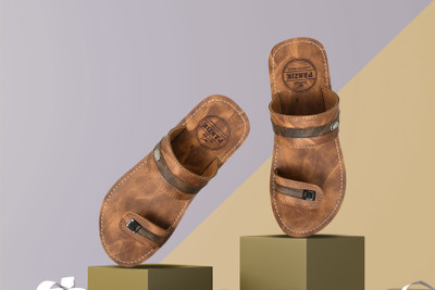 PANZIK Men Flip Flops(Tan , 7)