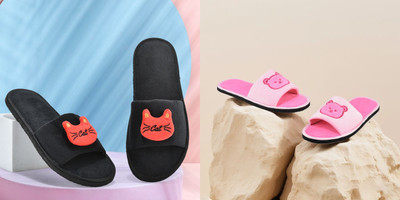 Y key Women Flip Flops(Pink, Black , 7)