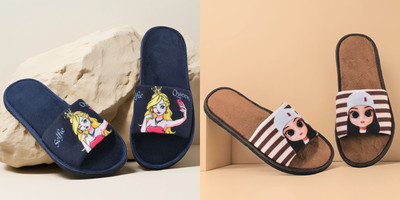 Y key Women Flip Flops(Brown, Navy , 6)