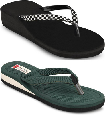 kishu Women Flip Flops(White, Black, Green , 4)