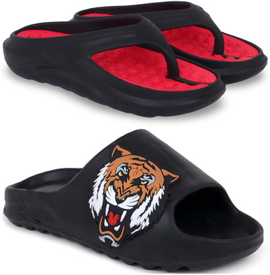 KAPYANSH Men Slippers(Red, Black , 8)