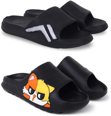 KAPYANSH Men Slippers(Black, Black , 9)
