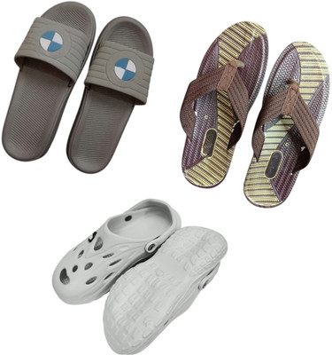 BLIBBERS Men Slippers(Grey, Brown, Off White , 9)