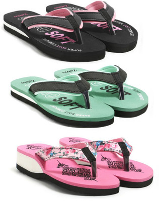 zebio Women Womens Soft Ortho Slippers | Daily Use Anti-Skid Ladies Flip Flops Slippers(Black, Pink, Green, Black, Pink , 7)