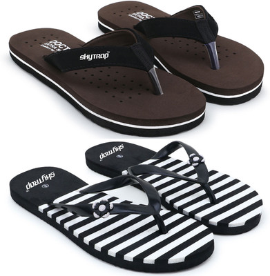 HOC Women Slippers(Brown, Black , 8)