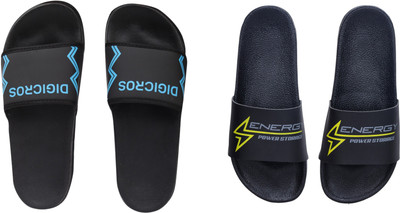Digimahadev Men Flip Flops(Black, Navy , 6)