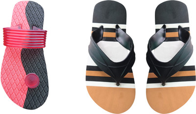 skyflip Men Slippers(Brown, Red, Black , 8)