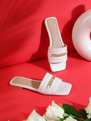 TRUFFLE COLLECTION Women Slides(White , 6)