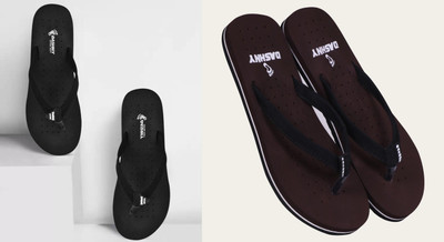 DASHNY Women Flip Flops(Black, Brown , 4)