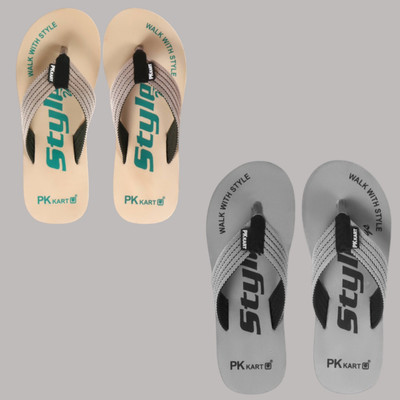 PKKART Men Slippers(Beige, Grey , 7)
