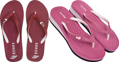 DASHNY Women Flip Flops(Pink, Maroon , 5)