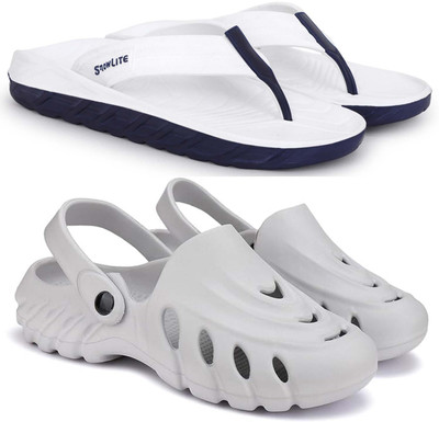 Kapani Fashion Men Slippers(White, Grey , 8)