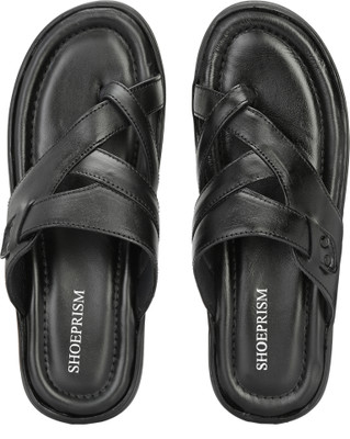 Shoeprism Men Flip Flops(Black , 8)