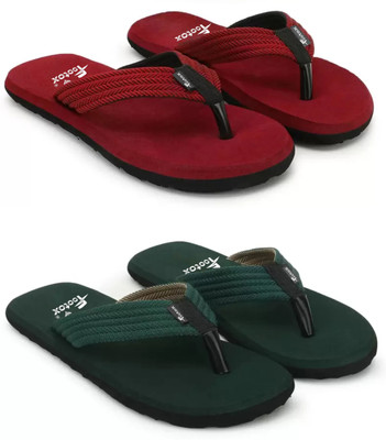 Footox Men Slippers | Slides | Flipflop | Clogs | Ortho | Acupressure Flip Flops(Red, Green , 9)