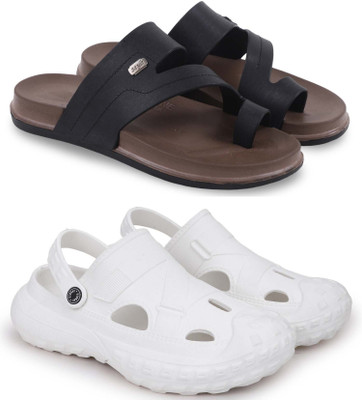 KAPYANSH Men Slippers(Black, White , 6)
