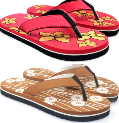 VAHMAH Women Slippers(Red, Tan , 7)