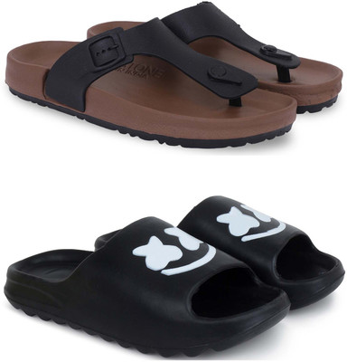 KAPYANSH Men Slippers(Brown, Black , 8)