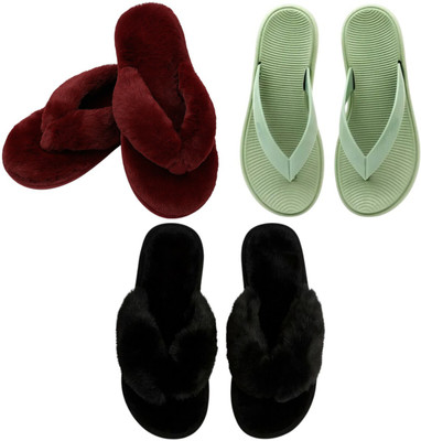 Shivaru trader Women Slippers(Maroon, Green, Black , 6)