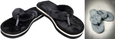 rexizone Women Flip Flops(Black, Grey , 7)