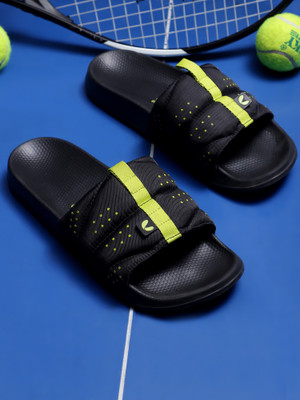 Chupps Men Turbo Black Slides Slippers Soft FootbedLightweight Flip Flops For Slides(Black , 11)