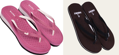DASHNY Women Flip Flops(Brown, Pink , 6)
