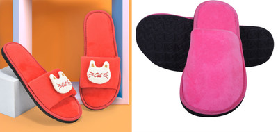 Y key Women Flip Flops(Pink, Red , 7)