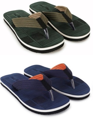 Footexo Men Flip Flops(Navy, Green , 6)