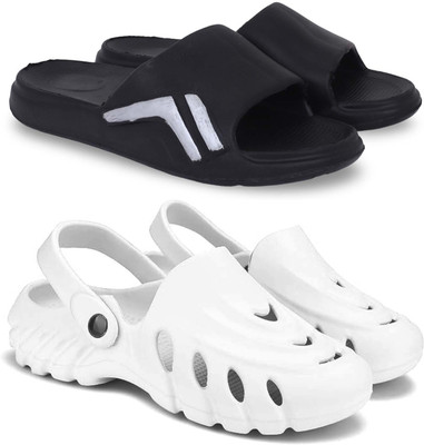 Kapani Fashion Men Slippers(Black, White , 7)