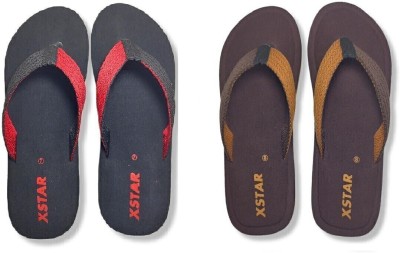 xstar Men Flip Flops(Black, Brown , 6)