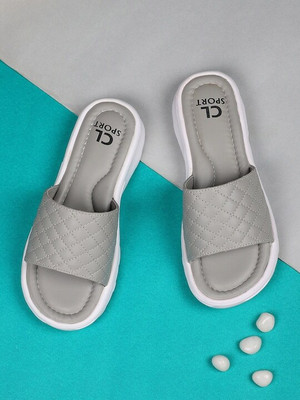 CARLTON LONDON Women Women's Quilted Comfort Slide Sandals Slides(Grey , 7)