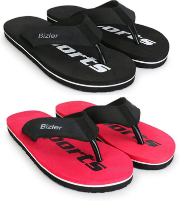BIZLER Men Ortho Comfort Slippers | Anti-Slip, Lightweight & Durable Flip Flops(Black, Red , 7)