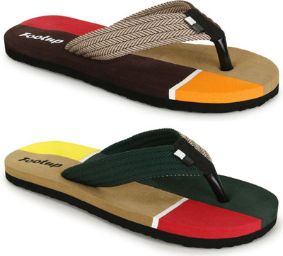 Footup Men Slippers(Brown, Green , 8)