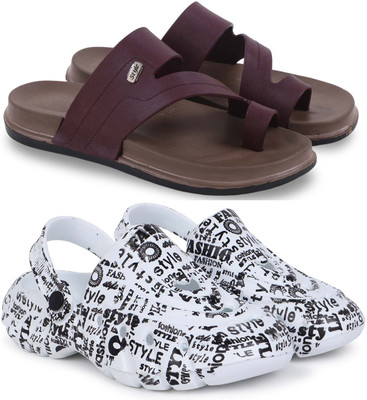 KAPYANSH Men Slippers(Maroon, White , 7)