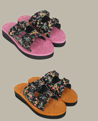 HOC Women Slippers(Pink, Brown , 5)