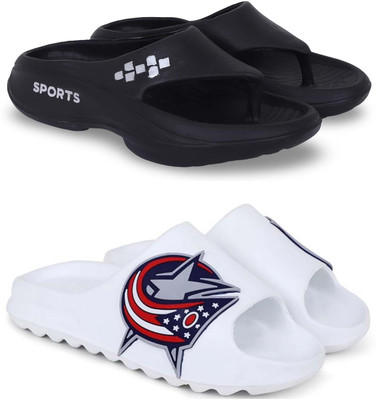 KAPYANSH Men Slippers(Black, White , 10)