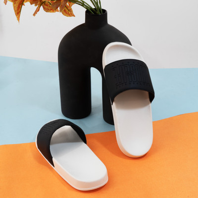 ARVAN Men Slides(Black, White , 6)