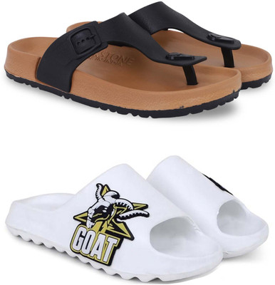 Kapani Fashion Men Slippers(Beige, White , 9)