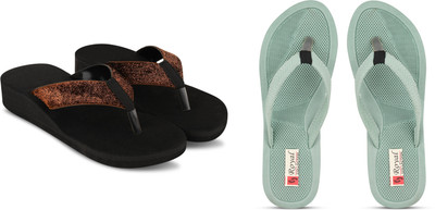 KOMOPT Women Slippers(Green, Brown , 7)